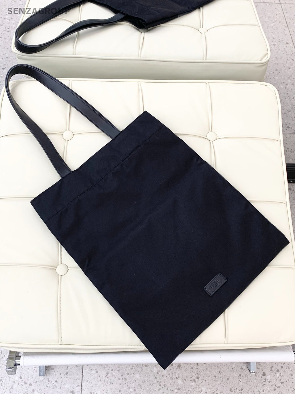 FENDI Monster Logo Tote Canvas Black Silver Shoudler bag Classic