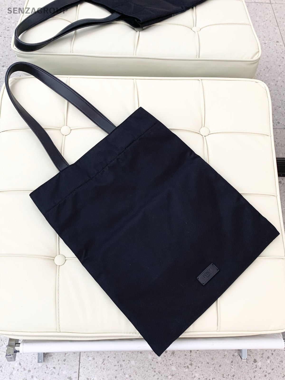 FENDI Monster Logo Tote Canvas Black Silver Shoudler bag Classic