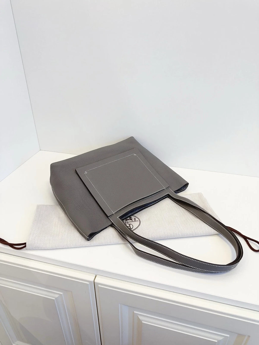 Authentic Excellent Hermes Cabasellier31 Calfskin Tote Top Handle Bag Grey