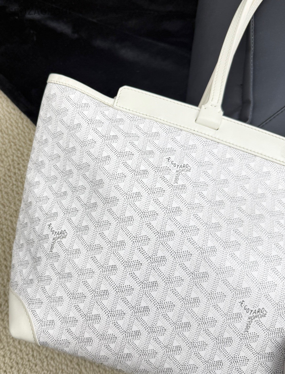 Goyard briefcase Canvas Monogram Top Handle Shoulder Bag Women White.