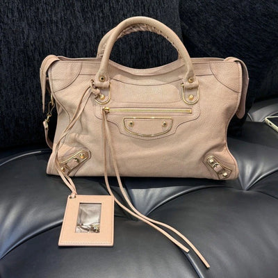 Balenciaga City MM Vintage Tassel Tote Top Handle Shoulder Bag Beige Women D
