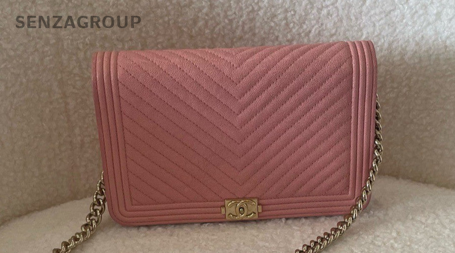 CHANEL Leboy V-shaped pattern Lambskin Chain Shoulder bag Pink Gold Women