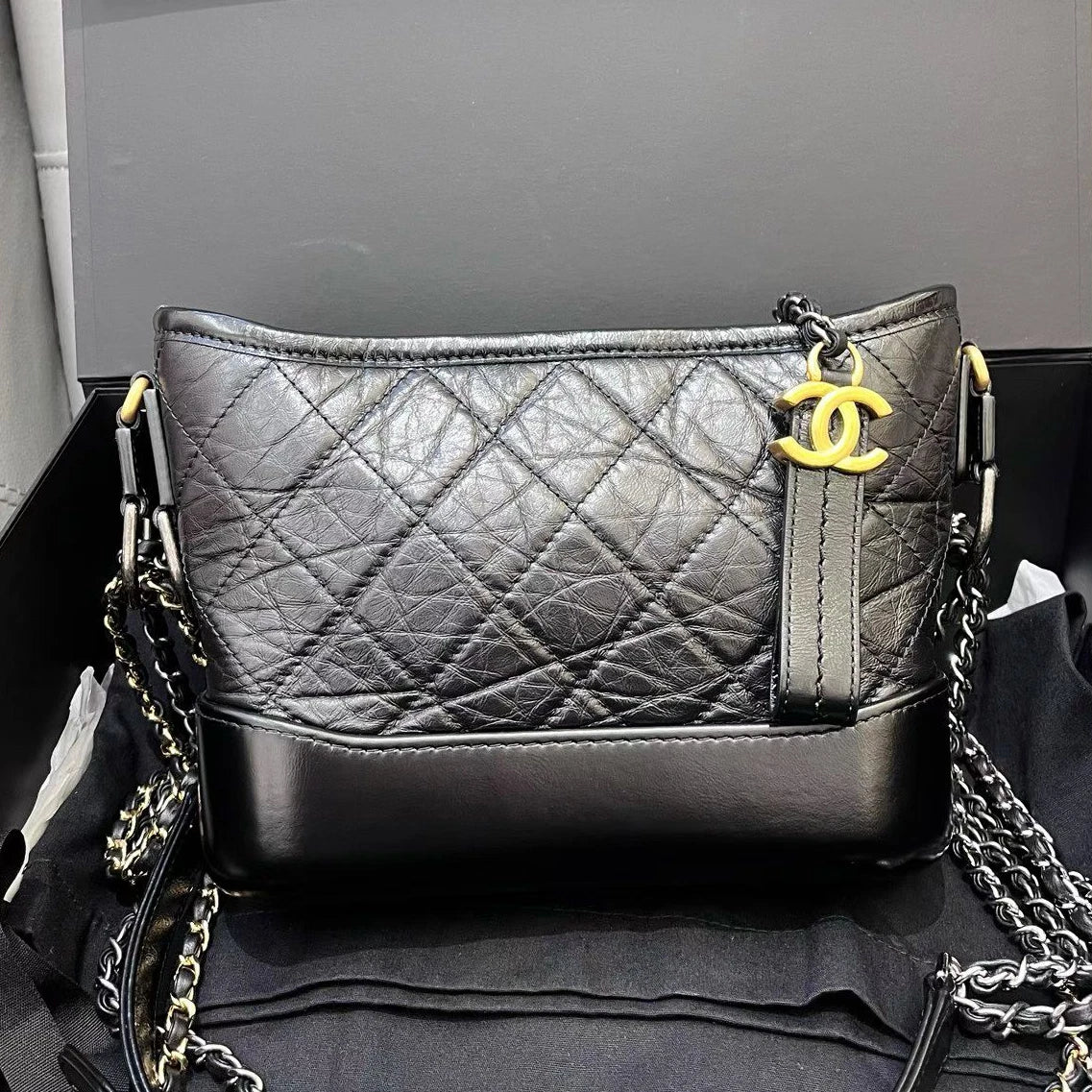 Chanel Gabrielle PM Chain Shoulder Bag Crossbody Black Gold Women Classic