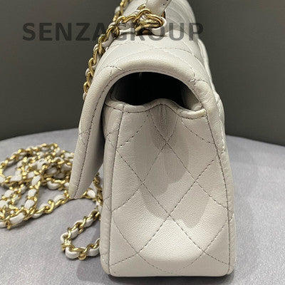 Chanel Mini Classic Flap Bag Quilted White Gold Chain Shoulder Bag