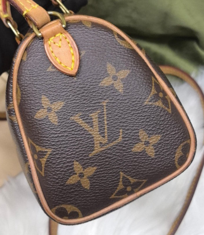 Louis Vuitton Speedy Nano Monogram Crossbody Brown Gold Used Women Classic