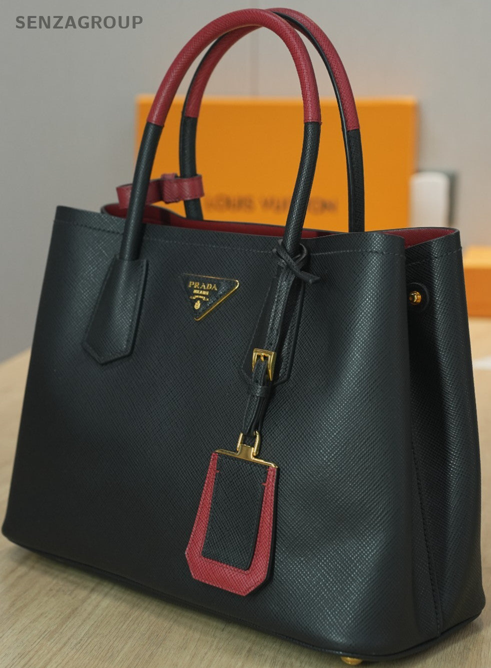 PRADA Saffiano Double Shoulder Handbag
