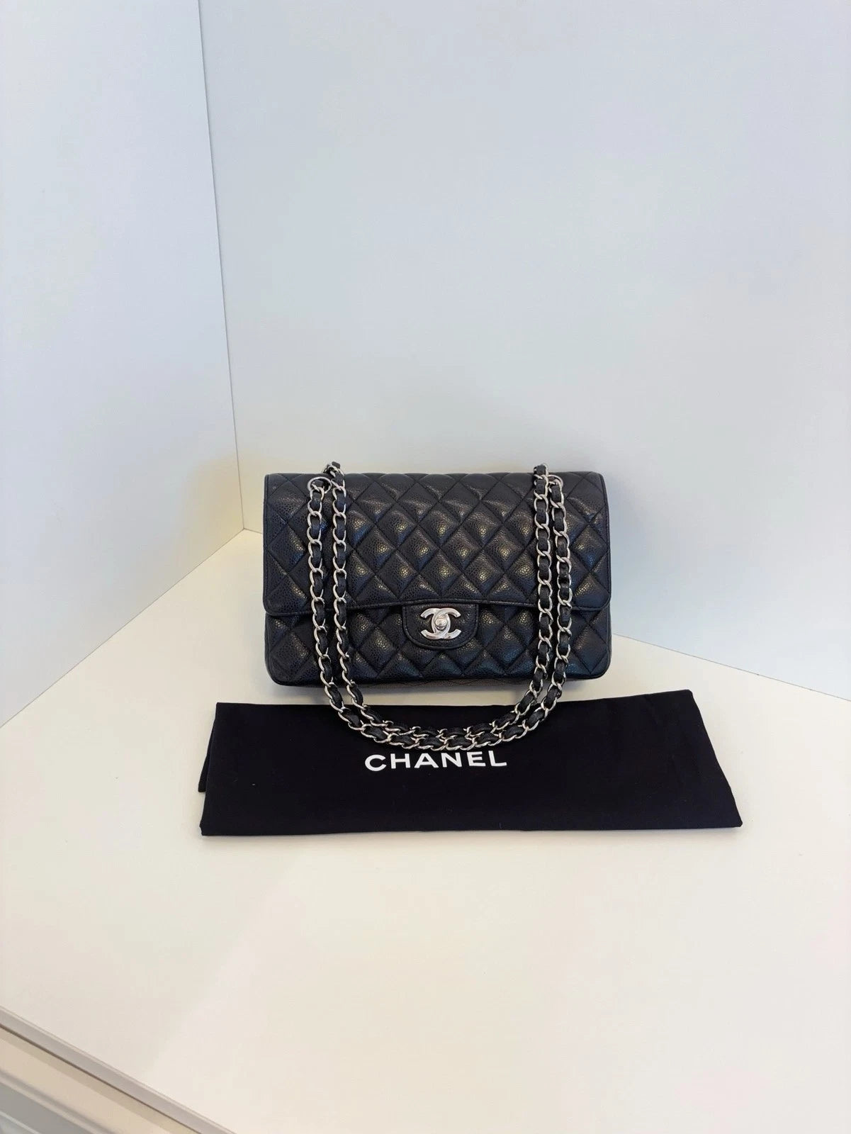 Chanel Classic Flap Medium Shoulder Bag Women's Handbag Black Caviar