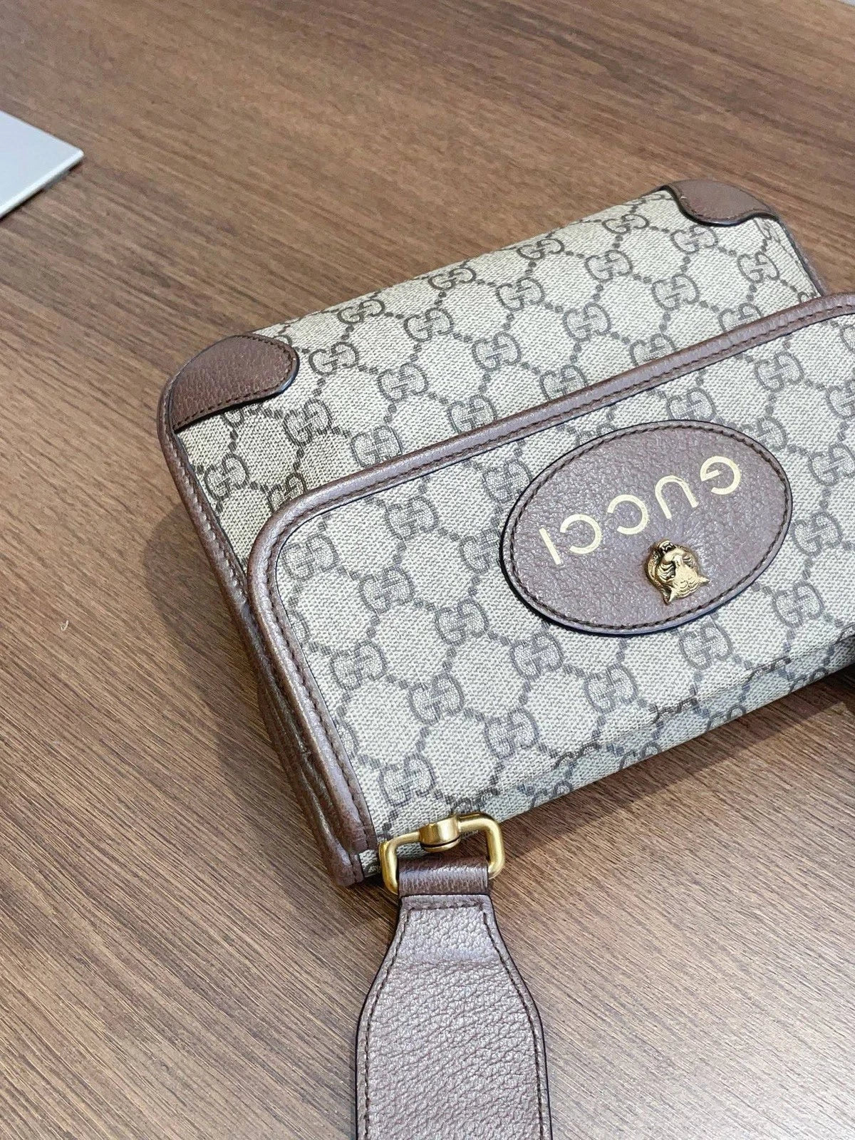 Gucci Double-sided Tiger Head Belt Bag Daily Casual Brown GG Supreme