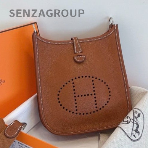 Hermes Evelyne Mini Bolsa de Ombro 2 Vias Transversal Marrom Prata Usada Feminina Clássica-