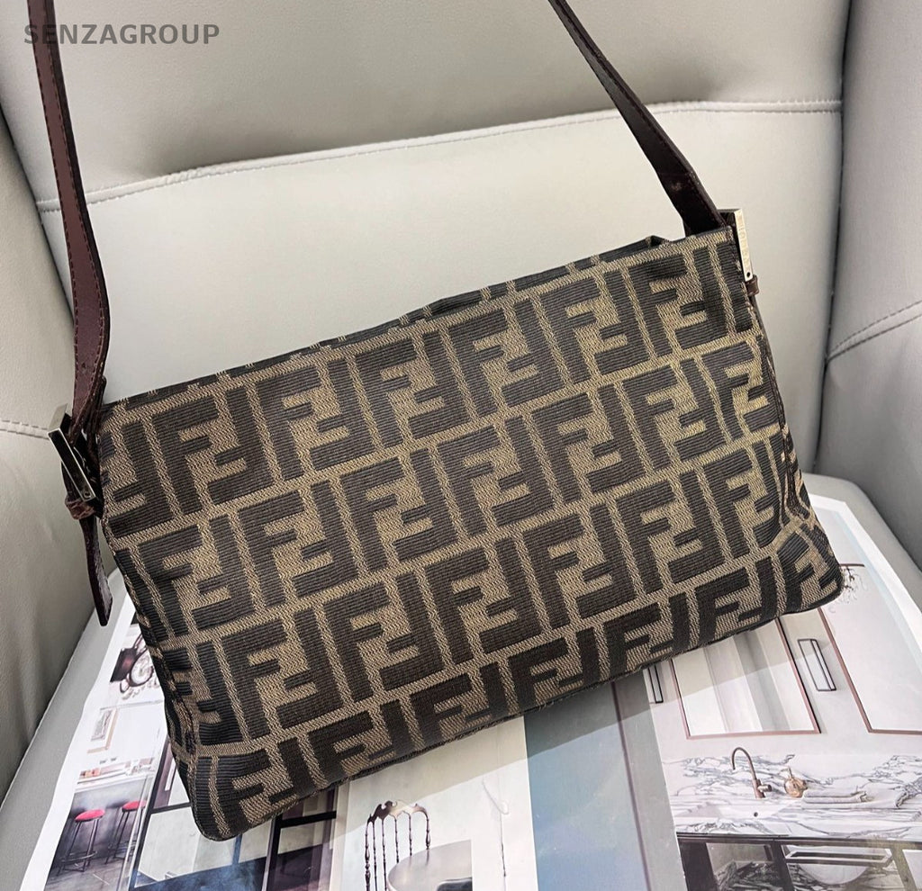 FENDI Monogram Canvas Shoulder bag MM Classic Brown Logo Women