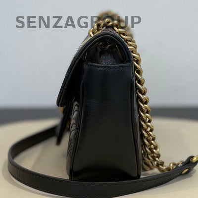 Gucci Marmont 22 Small Chain Shoulder Bag Black Gold Classic Women