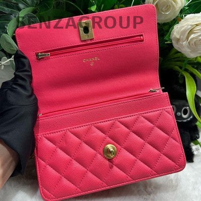 Chanel 24P WOC Pink Gold Quilted Chain Crossbody Bag Women's Fashion