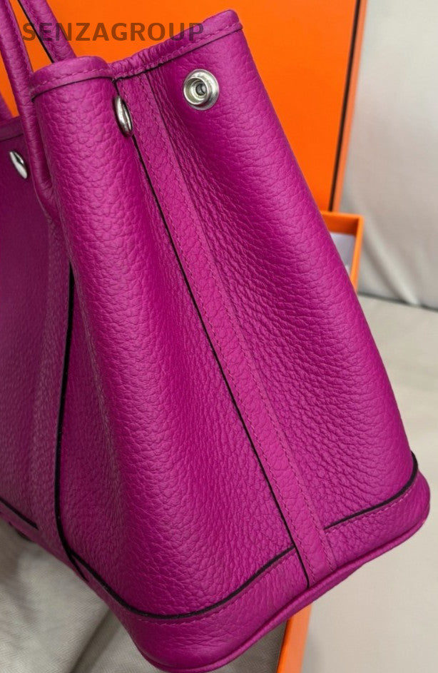 Hermes L3 Garden30 Top Handle Bag Purple Silver Used Women Designer