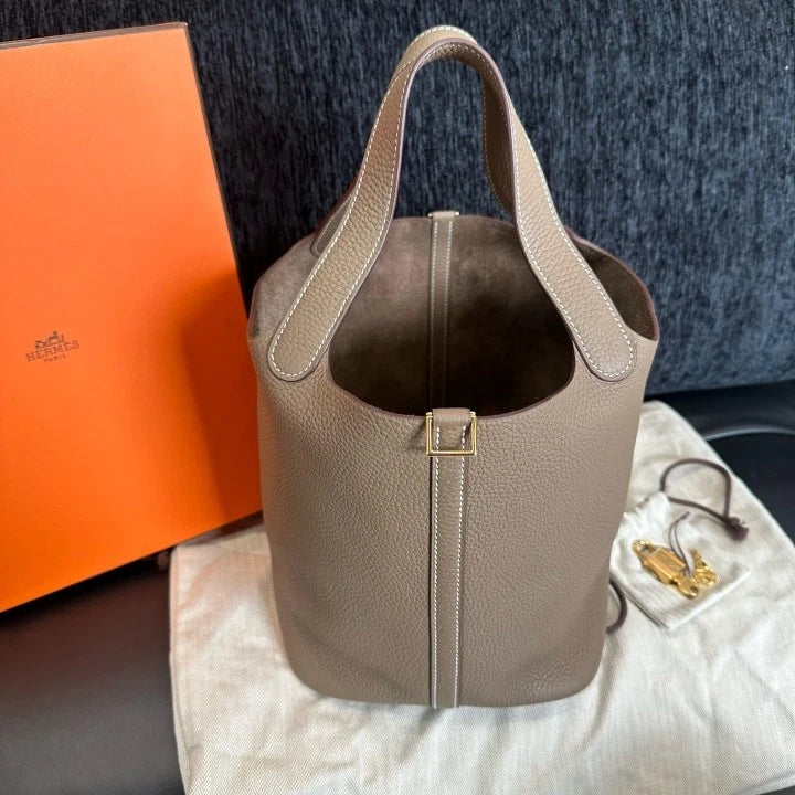 Hermes Picotin22 Gray Gold Handbag Used Women Classic Fashion D