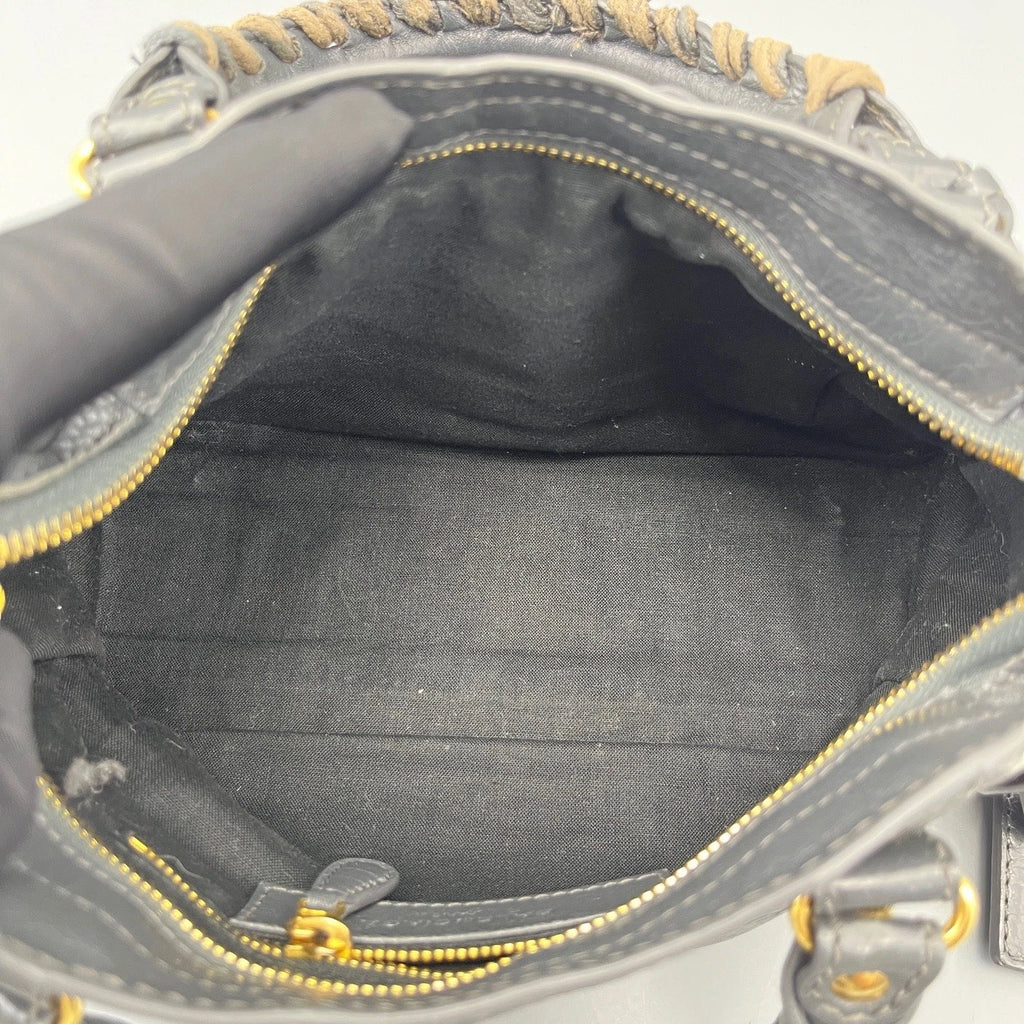 Balenciaga City Bag Mini Tote Top Handle Crossbody Bag Gray Gold Hardware Women
