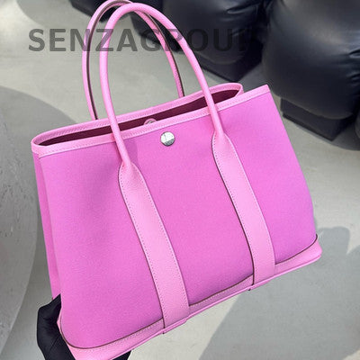 Hermès Garden Party 30 Tote Bag Canvas Leather Pink Silver Hardware