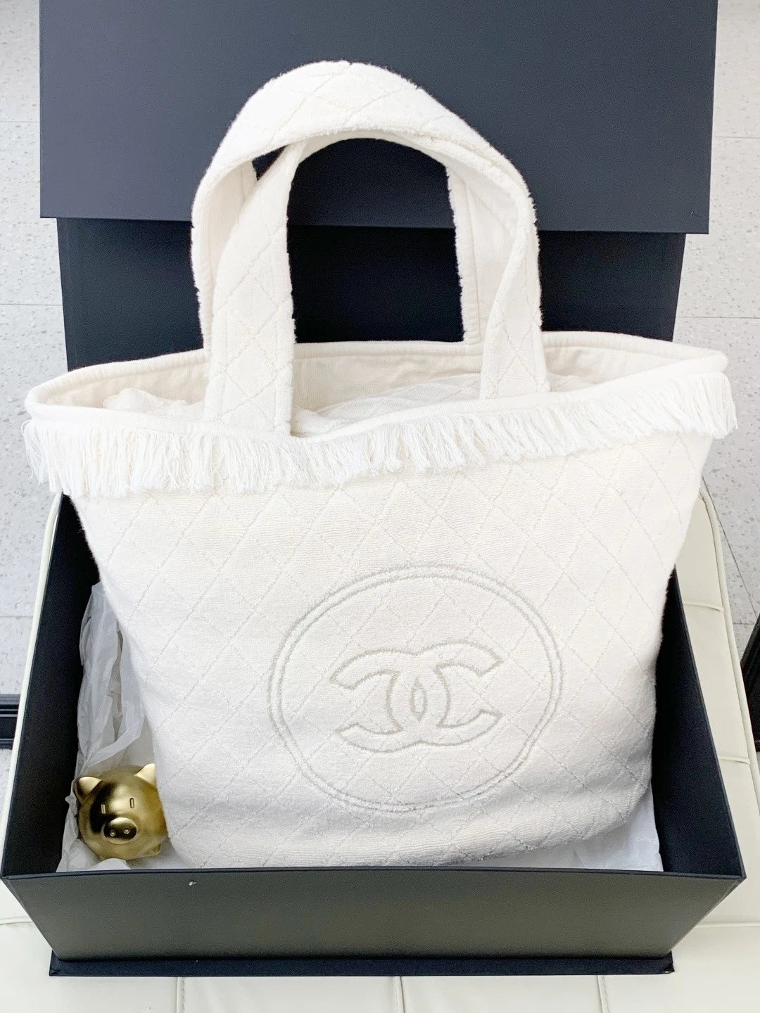 Chanel Coco Beach Tote Top Handle Shoulder Bag White Women Classic S