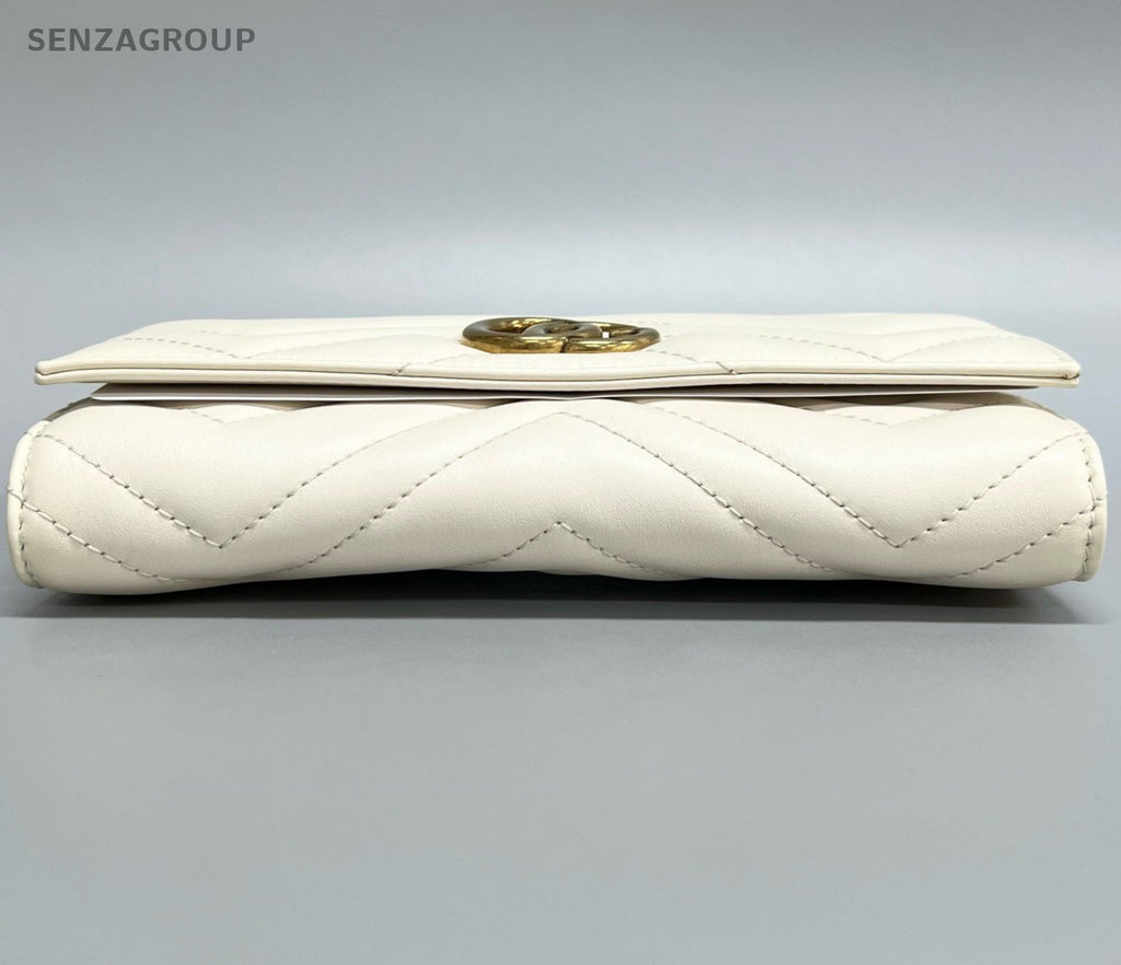 Gucci GG Marmont Long Wallet Clutch White Gold Used Women Classic