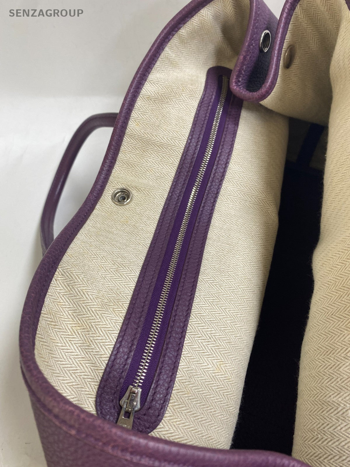 Hermes Garden Party36 Top Handle Bag Purple Silver Used Women Classic Fashion