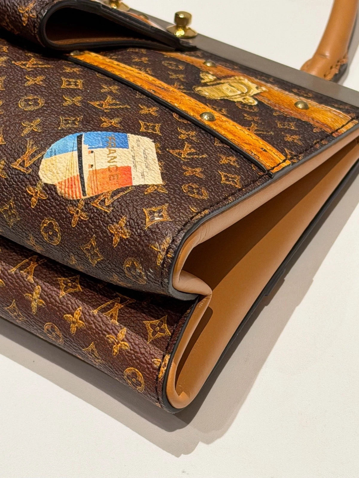 Louis Vuitton City Frame Monogram Top Handle Bag Crossbody Brown Gold Women