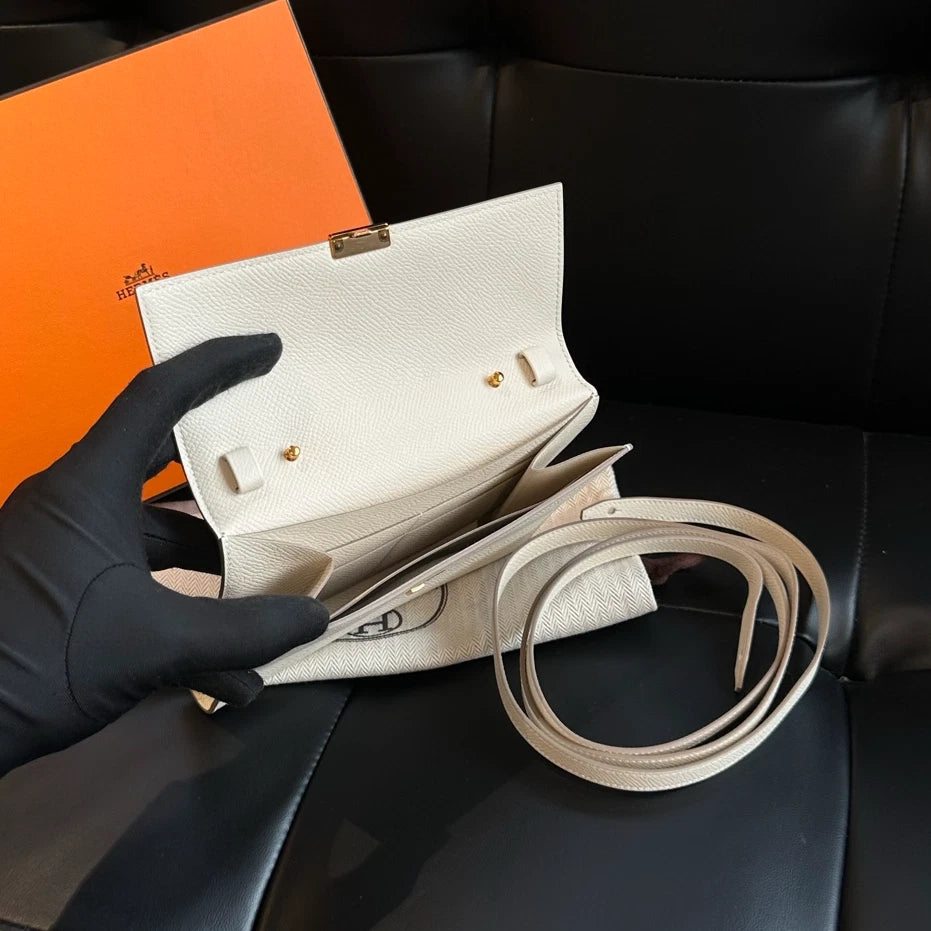 Hermes Clic16 Evercolor Leather Shoulder Crossbody White Gold Women Classic