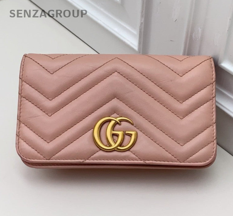 Gucci Marmont Mini WOC Chain Shoulder Bag Crossbody Pink Gold Women Classic