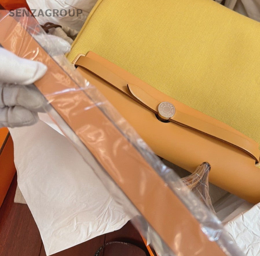 Hermes Herbag31 Top Handle Shoulder Crossbody Yellow Silver Used Women Classic