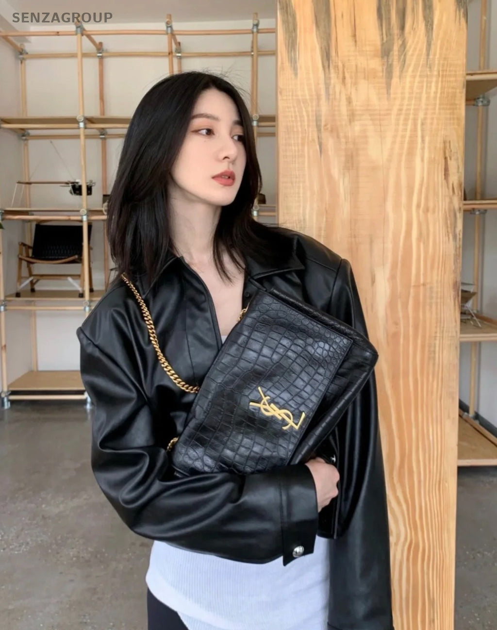 YSL Saint Laurent Kate Alligator pattern with Caramel suede leather Chain bag
