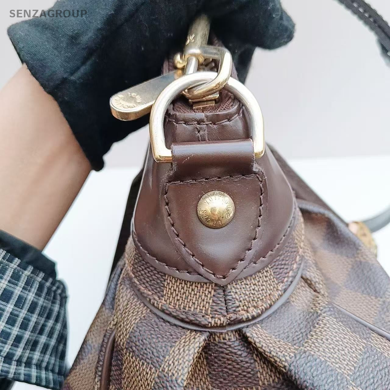 Louis Vuitton Trevi Damier Ebene Top Handle Shoulder Tote Brown Women Classic