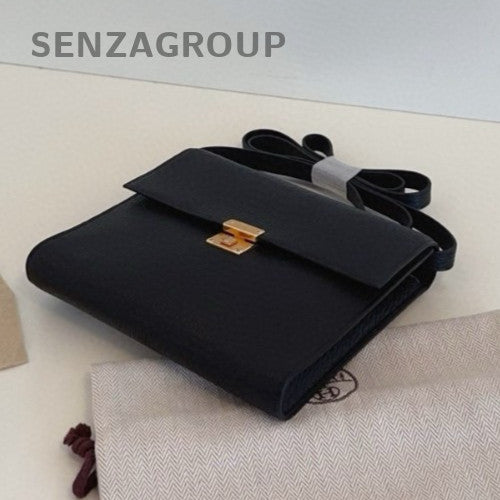 Hermes Clic16 Lambskin Shoulder Bag Crossbody Black Gold Unisex Adults Classic