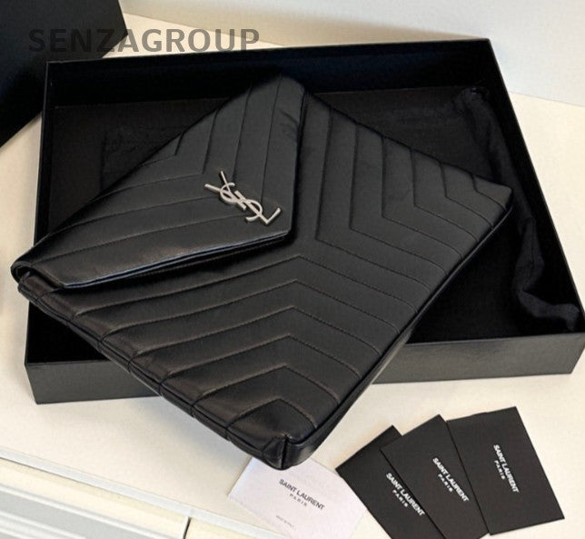 YSL Saint Laurent Loulou Handbag Black Silver Clutch Women Almost Brand NEW