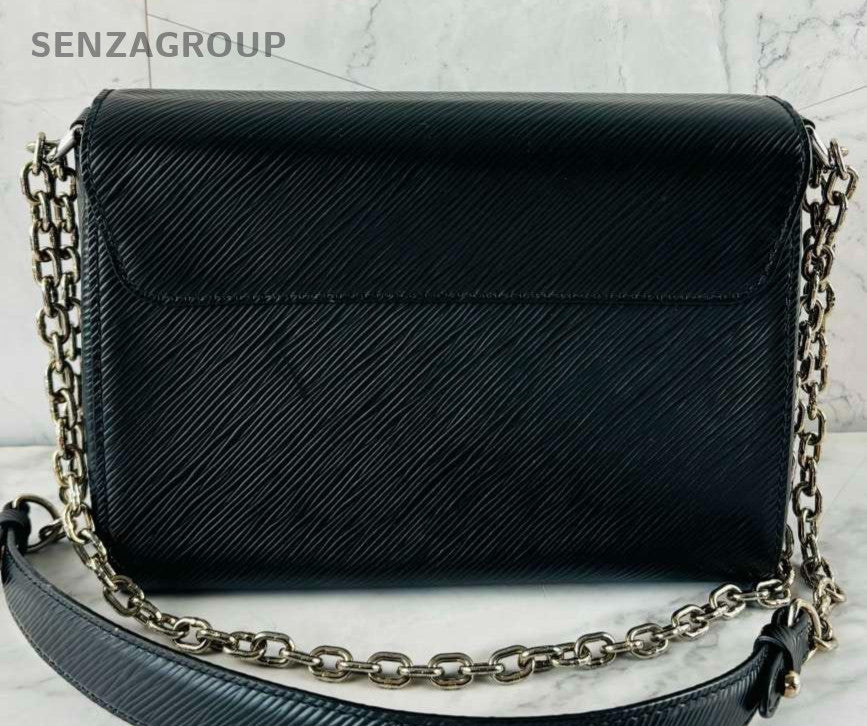 Louis Vuitton Twist MM Epi Chain Crossbody Shoulder Bag Black Silver Women