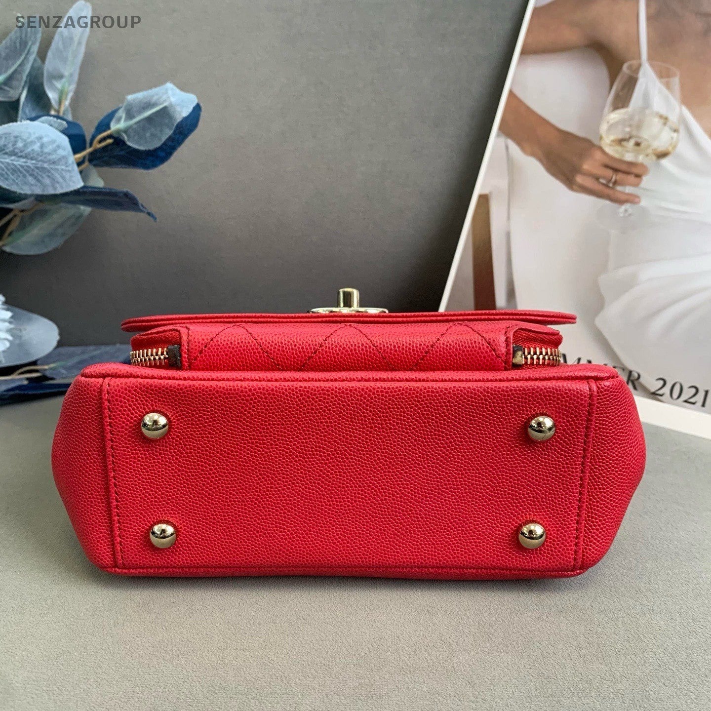 CHANEL Caviar  Top Handle 2way Shoulder bag Red Women