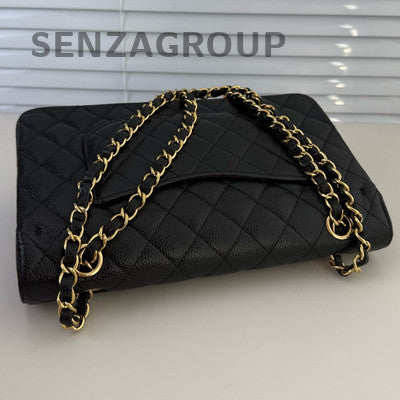Chanel CF Medium Black Gold Chain Quilted Shoulder Crossbody Bag Women