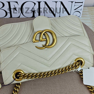 Gucci GG Marmont White Gold Chain Shoulder Crossbody Bag Women Fashion