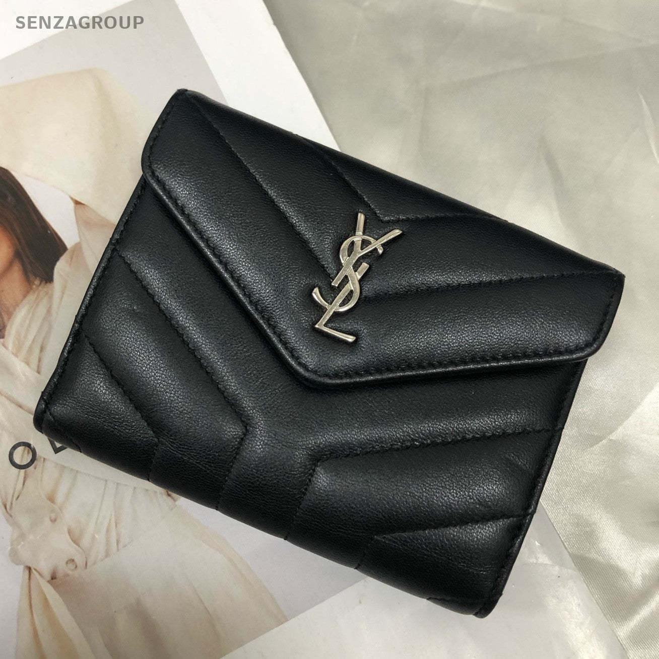 YSL Black Lambskin Wallet Silver Hardware Women's Classic