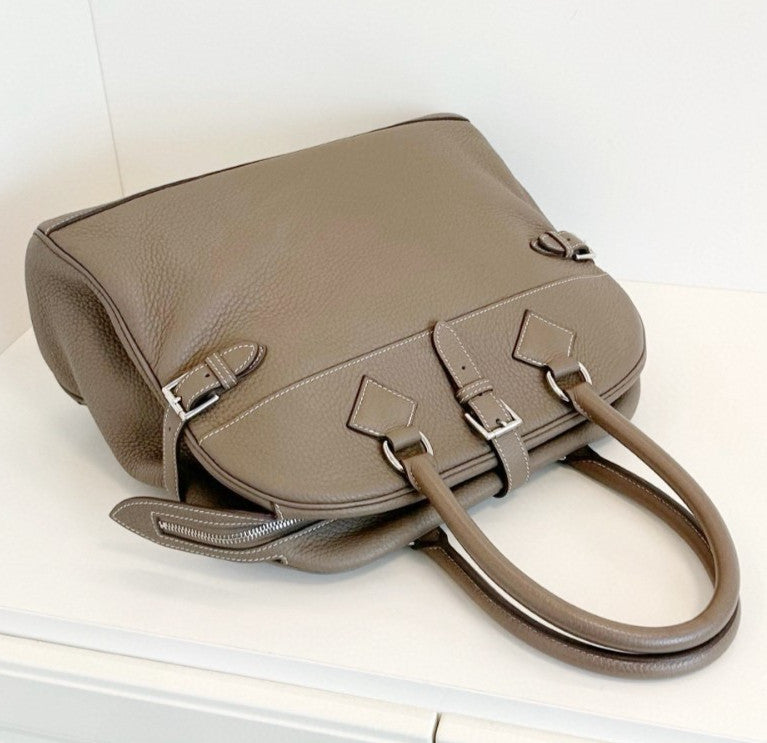 Hermes Atlas35 Top Handle Bag Gray Silver Used Women Classic Fashion