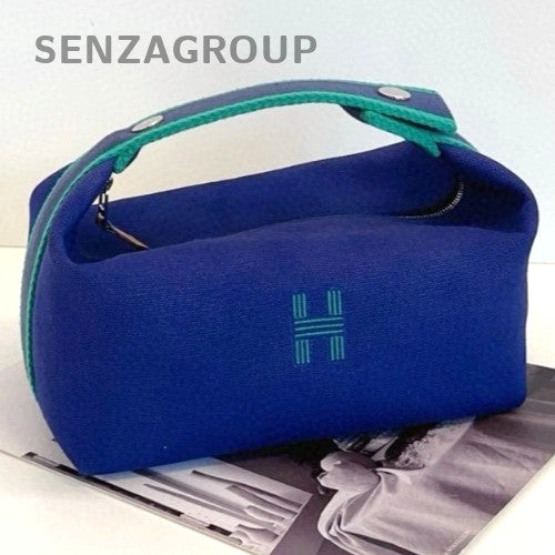 Hermes Bride A Brac Canvas Handbag Blue Women Almost Brand NEW