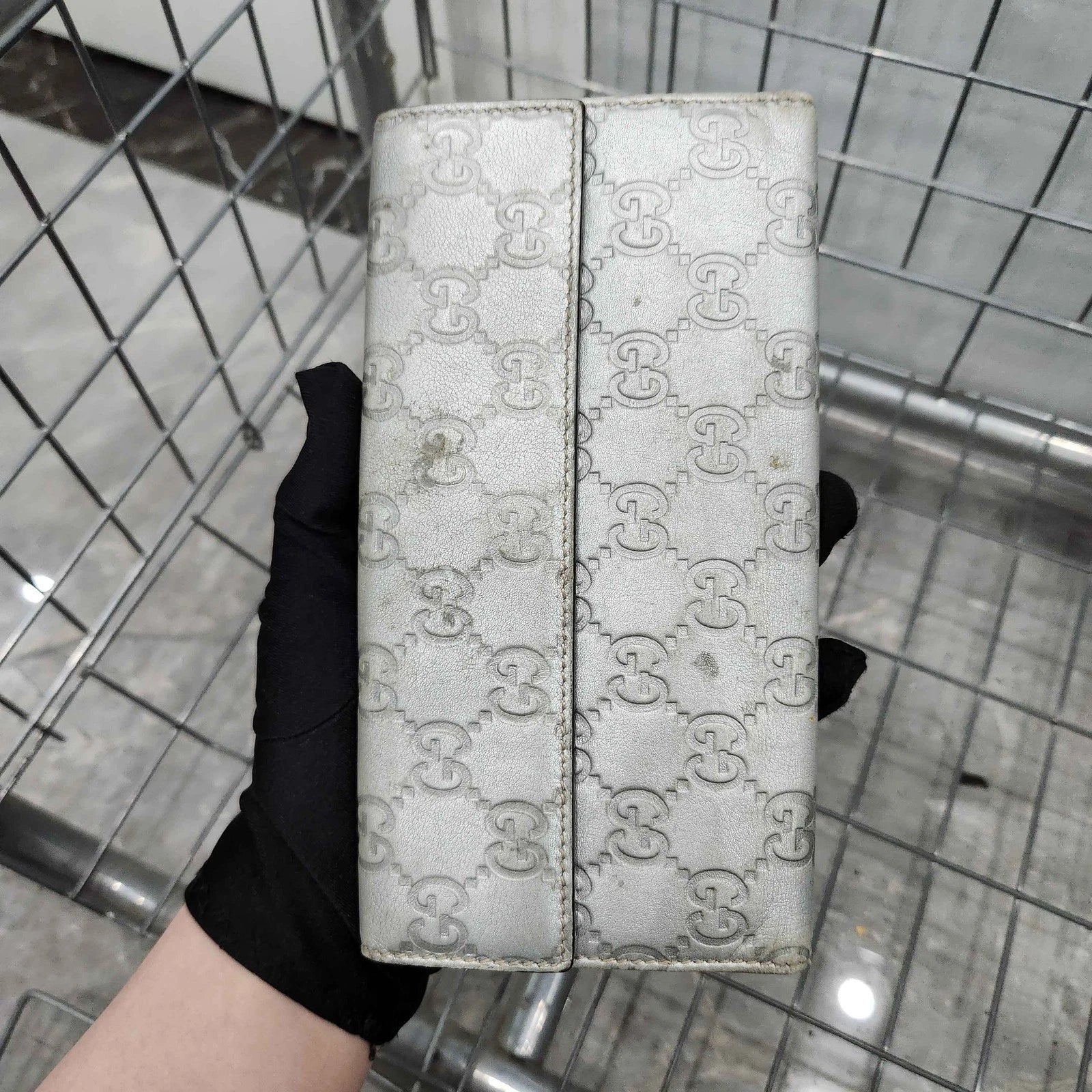 GUCCI Silver Monogram Embossed Long Wallet For Women