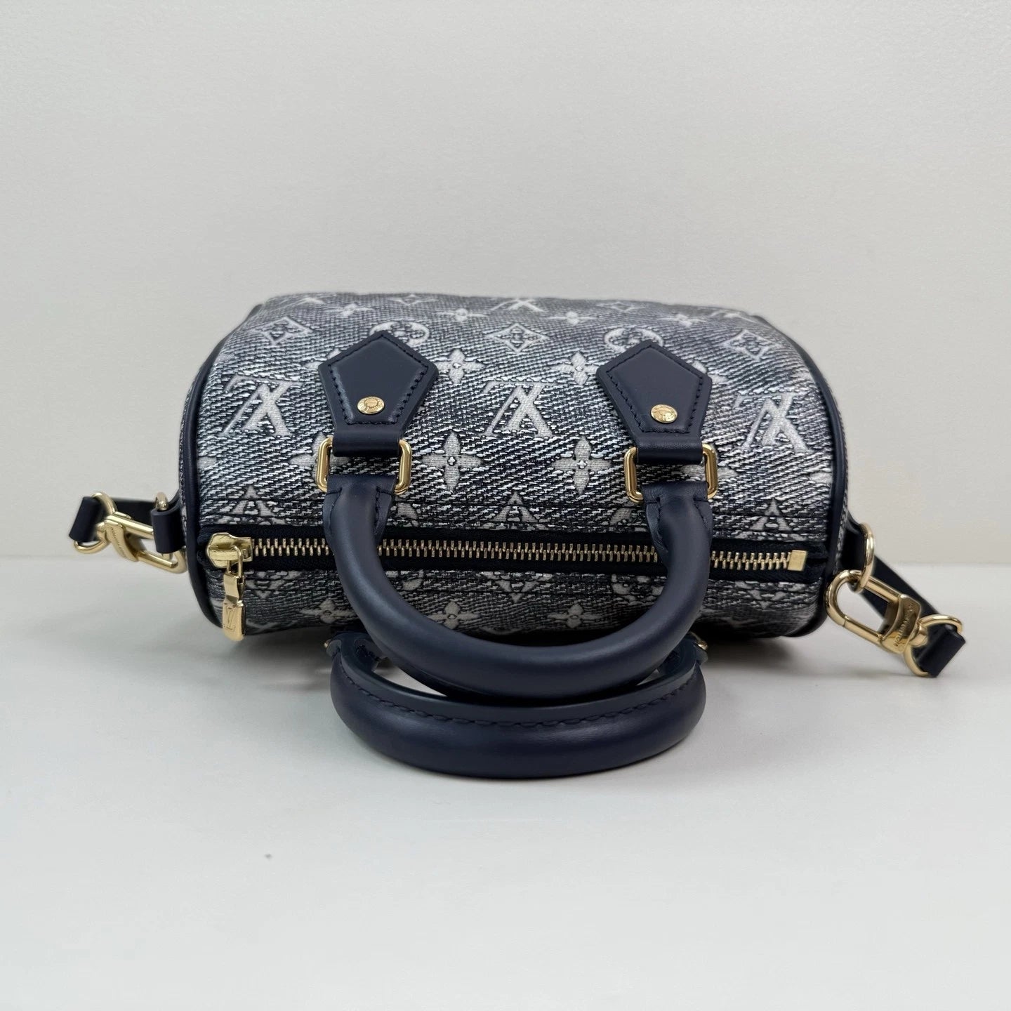 Louis Vuitton Speedy 20 Handbag Crossbody Bag Navy Blue Monogram