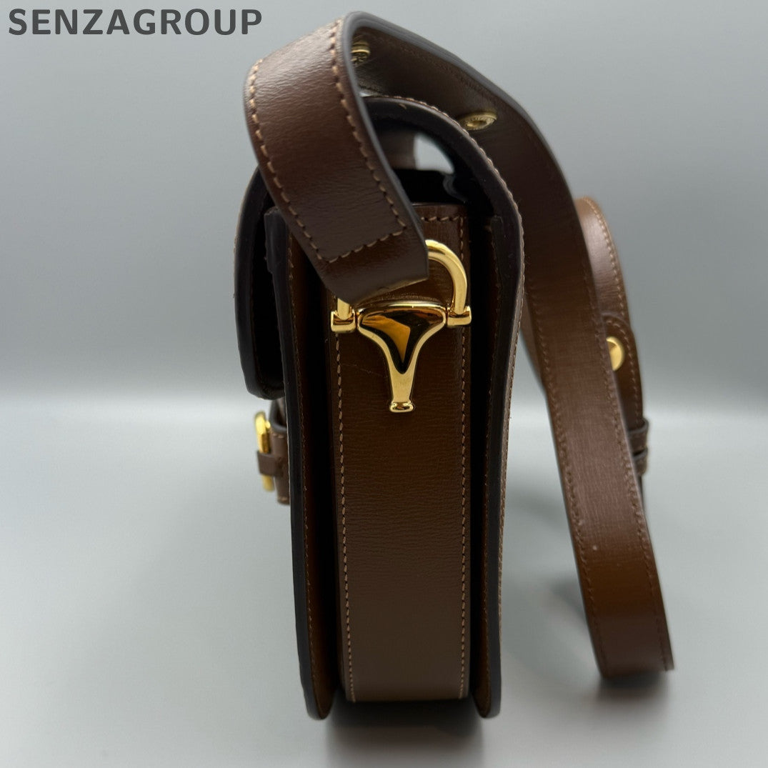 Gucci 1955 GG Supreme Shoulder Bag Brown Gold Buckle Classic Women