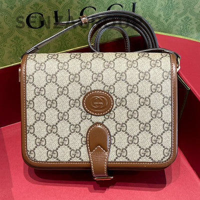Gucci Brown Gold Retro GG Shoulder Crossbody Bag Women's Fashion