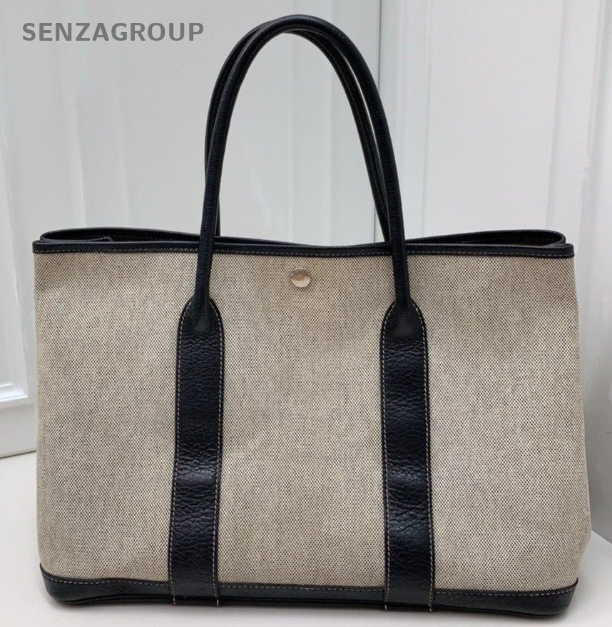 Hermès Garden Party Canvas Top Handle Shoulder Bag Women Gray