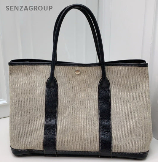 Hermès Garden Party Canvas Top Handle Shoulder Bag Women Gray