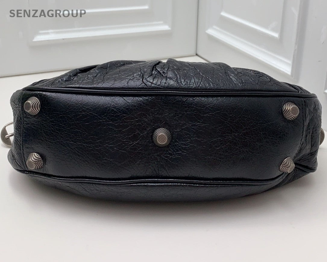 Balenciaga City 2Way Crossbody Shoulder Bag Black Silver Women Classic Fashion