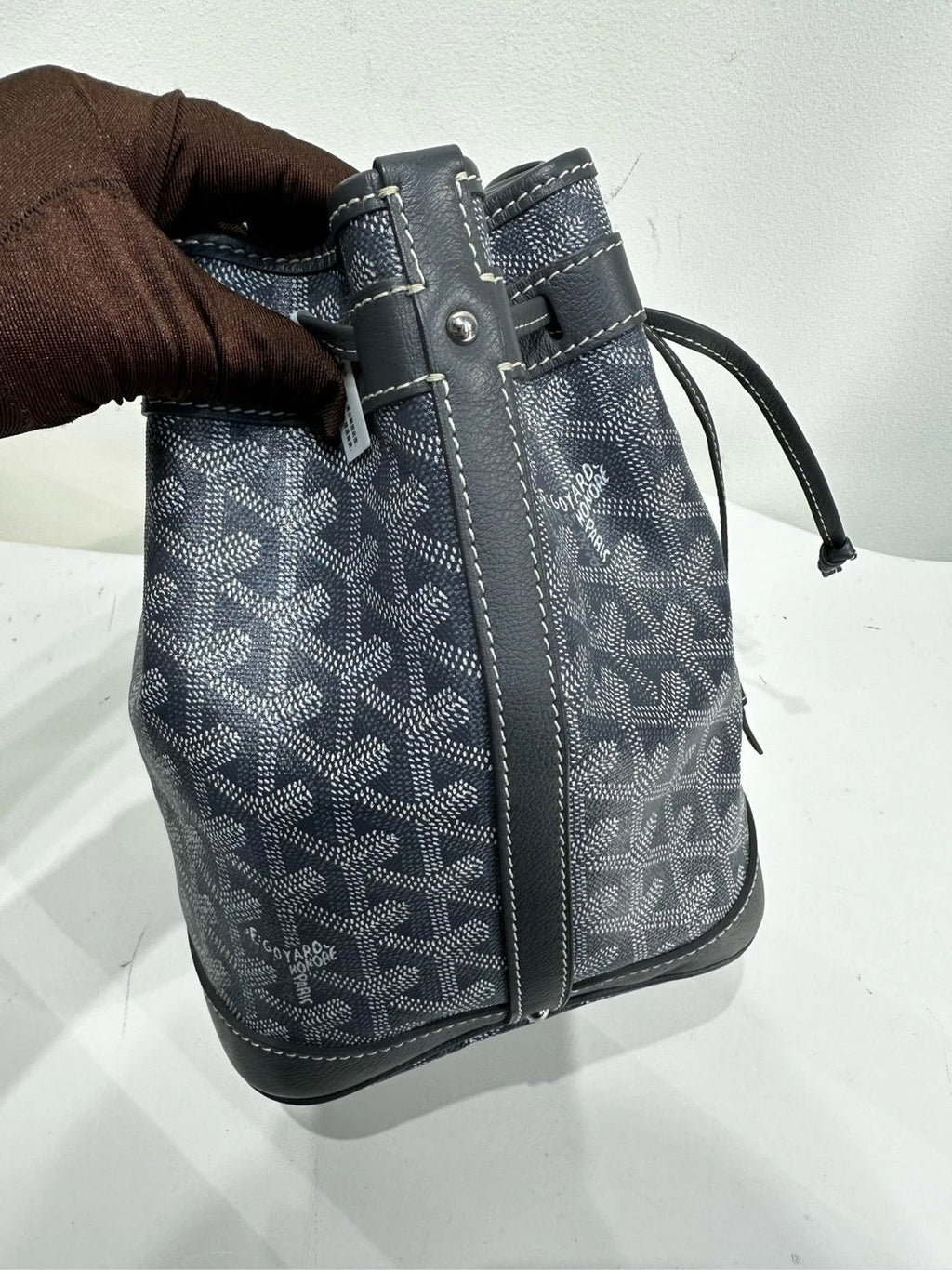 Authentic Goyard Gray Monogram Drawstring Bucket Bag For Women