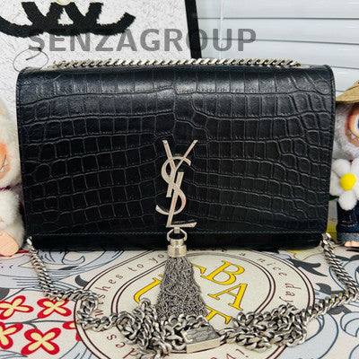Saint Laurent YSL Black Silver Kate Tassel Chain Shoulder Bag Medium
