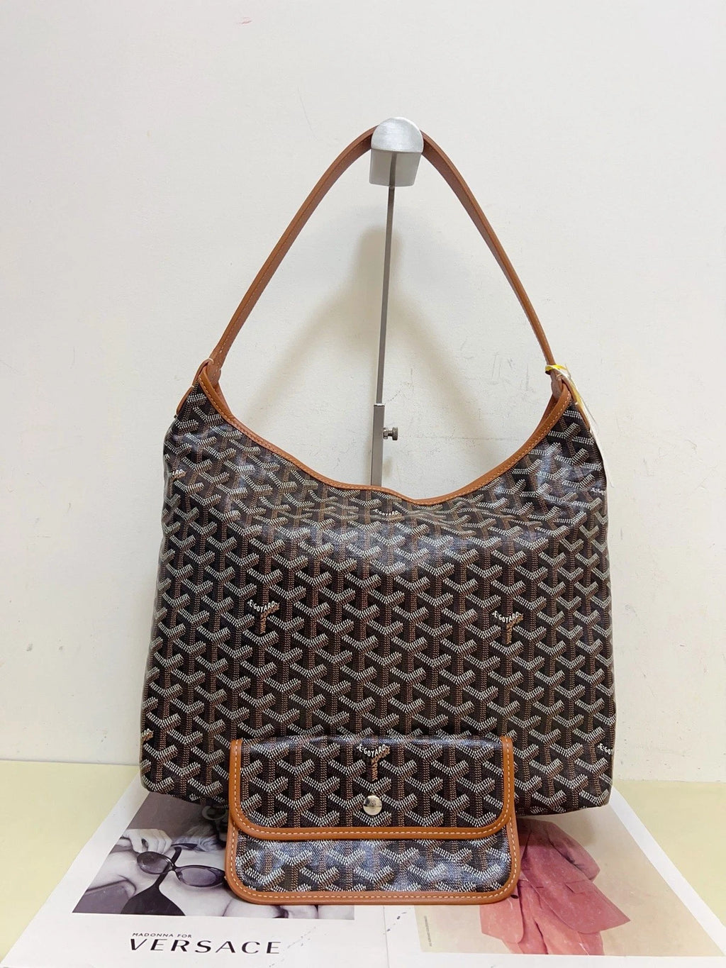 Goyard Bohème Hobo Canvas Calfskin Shoulder Bag Brown Silver Women Classic