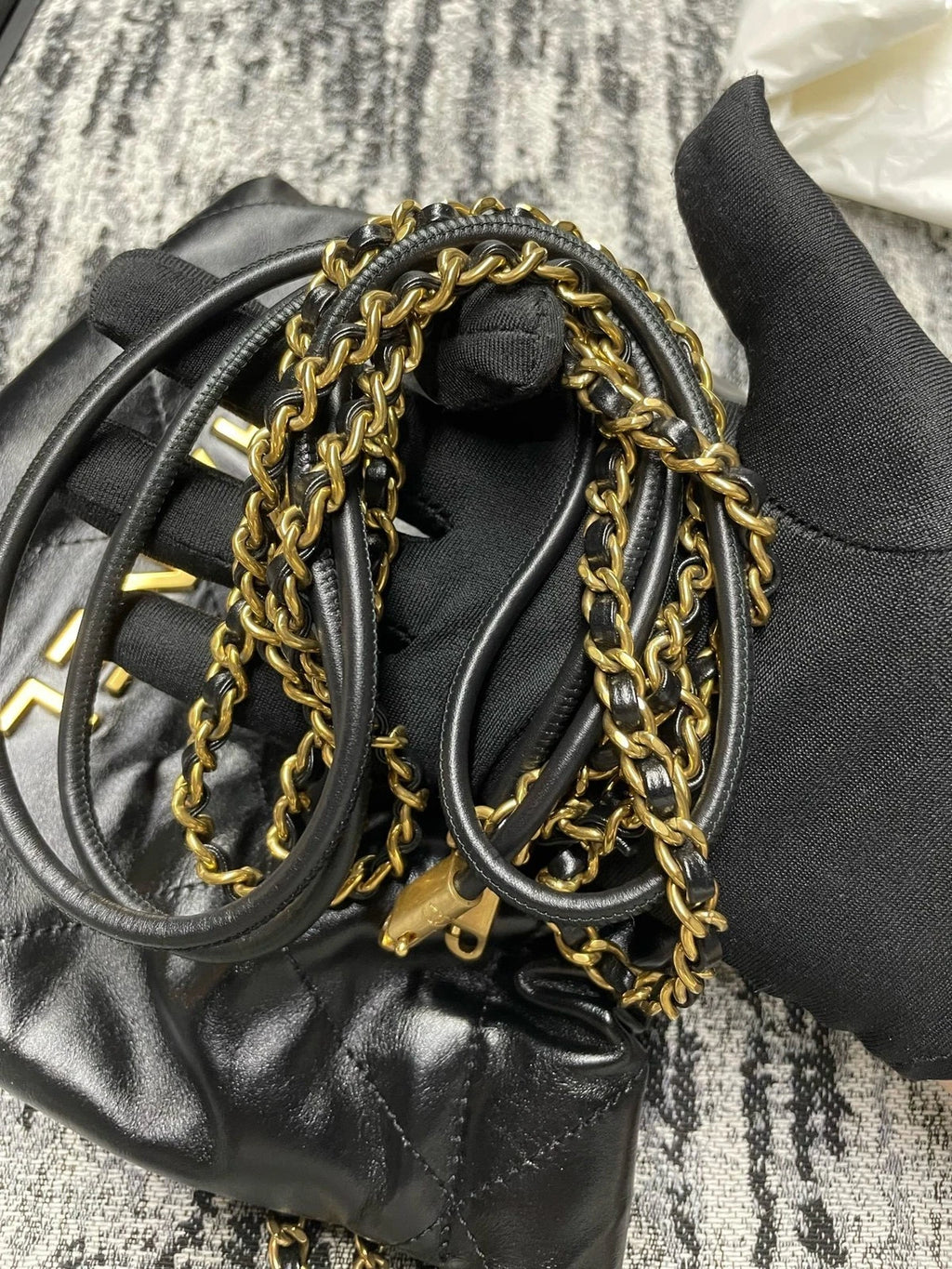 CHANEL 22 Bag Mini Black Gold Detachable Chain Shoulder Bag For Women