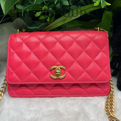 Chanel 24P WOC Pink Gold Quilted Chain Crossbody Bag Women's Fashion